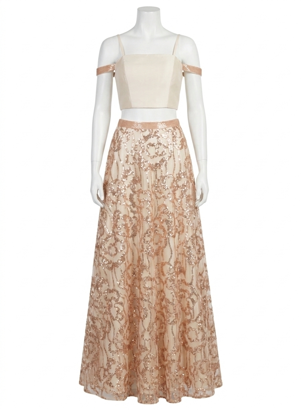 NEW RACHEL ALLAN floral sequin two-piece gown in champagne